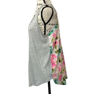 Merona Mixed Fabric Tank Top Sleeveless Shirt Floral High Low Hem Rayon Large